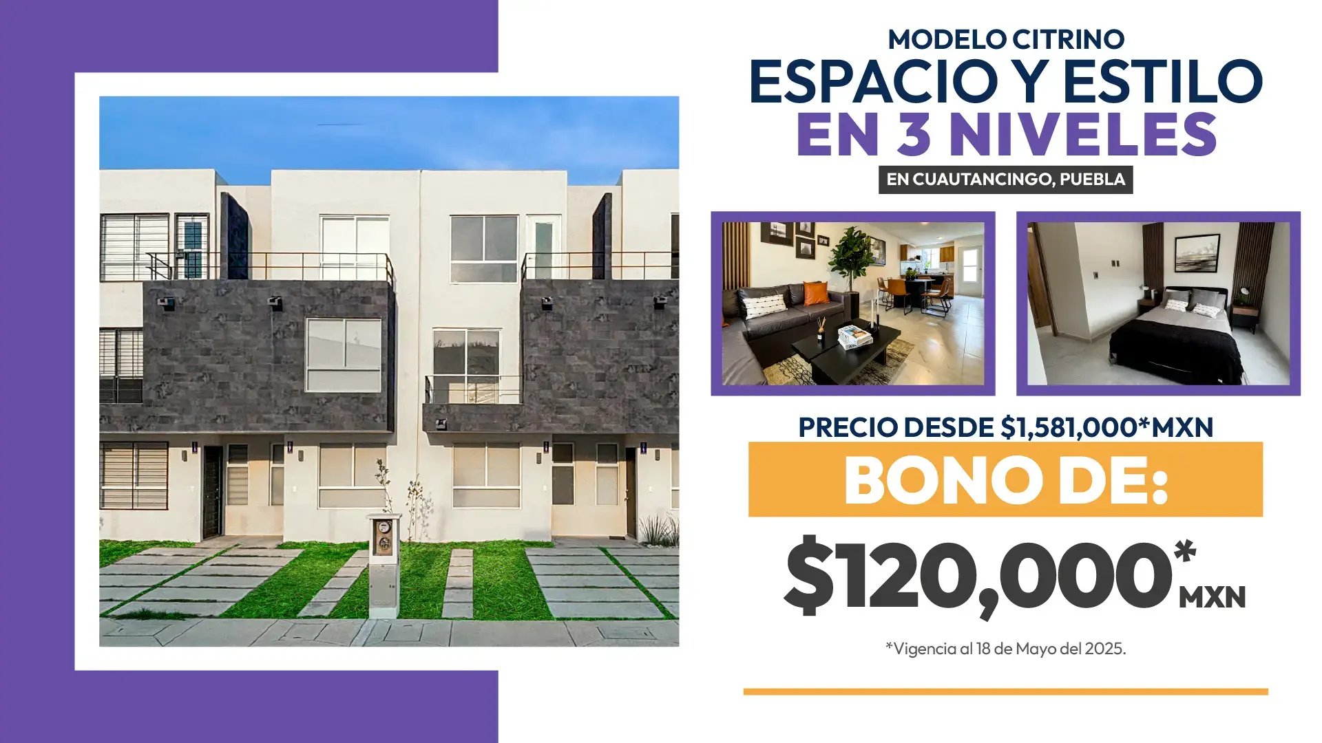 Casas en venta en Puebla - Bono de hasta 120,000 pesos mexicanos móvil