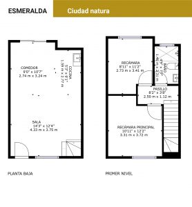 Plano arquitectónico del modelo Esmeralda del desarrollo Ciudad Natura