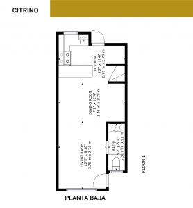 Plano arquitectónico de la planta baja del modelo Citrino de Trojes Residencial