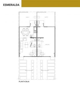 Plano arquitectónico de la planta baja del modelo Esmeralda de Trojes Residencial