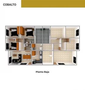 Plano arquitectónico de la planta baja del modelo Cobalto de Trojes Residencial